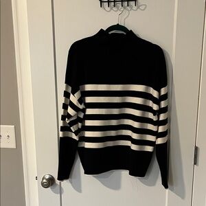 Tahari Black and Cream Striped Turtleneck Sweater